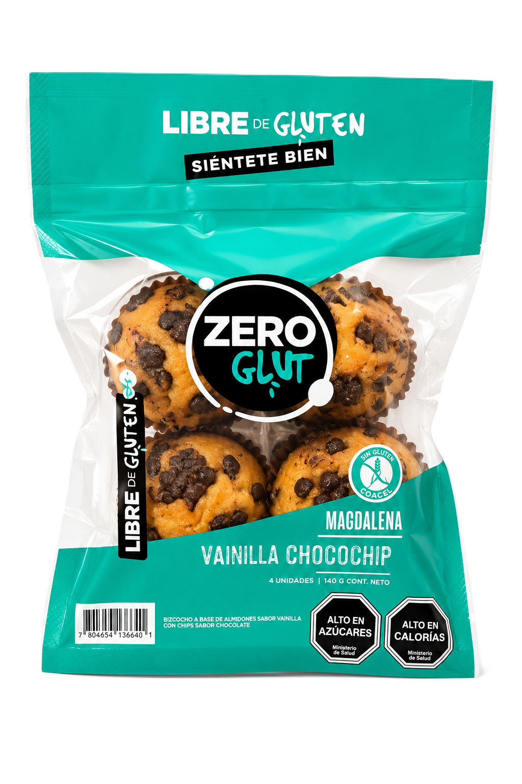 Magdalenas de Vainilla Chocochip Zero Glut Sin Gluten 140 g