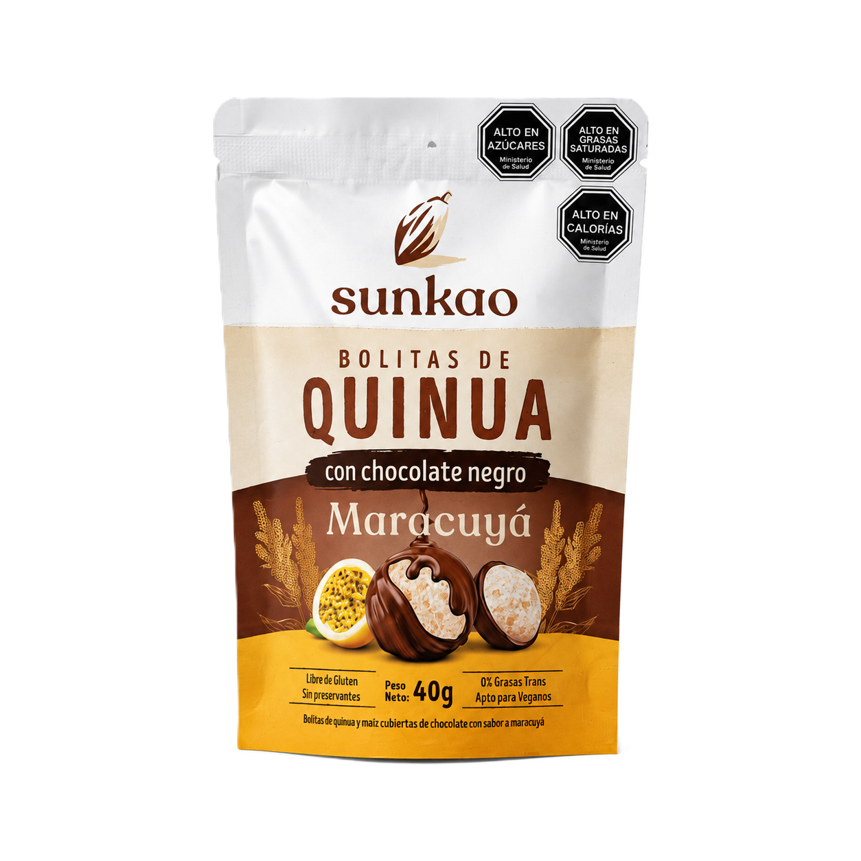 BOLITAS DE QUINOA CON CHOCOLATE MARACUYA SUNKAO 40 g